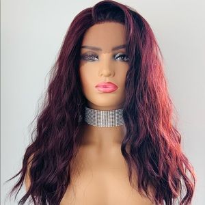 Burgundy Wine Loose Wave 13x2 Lace Front Synthetic Wig